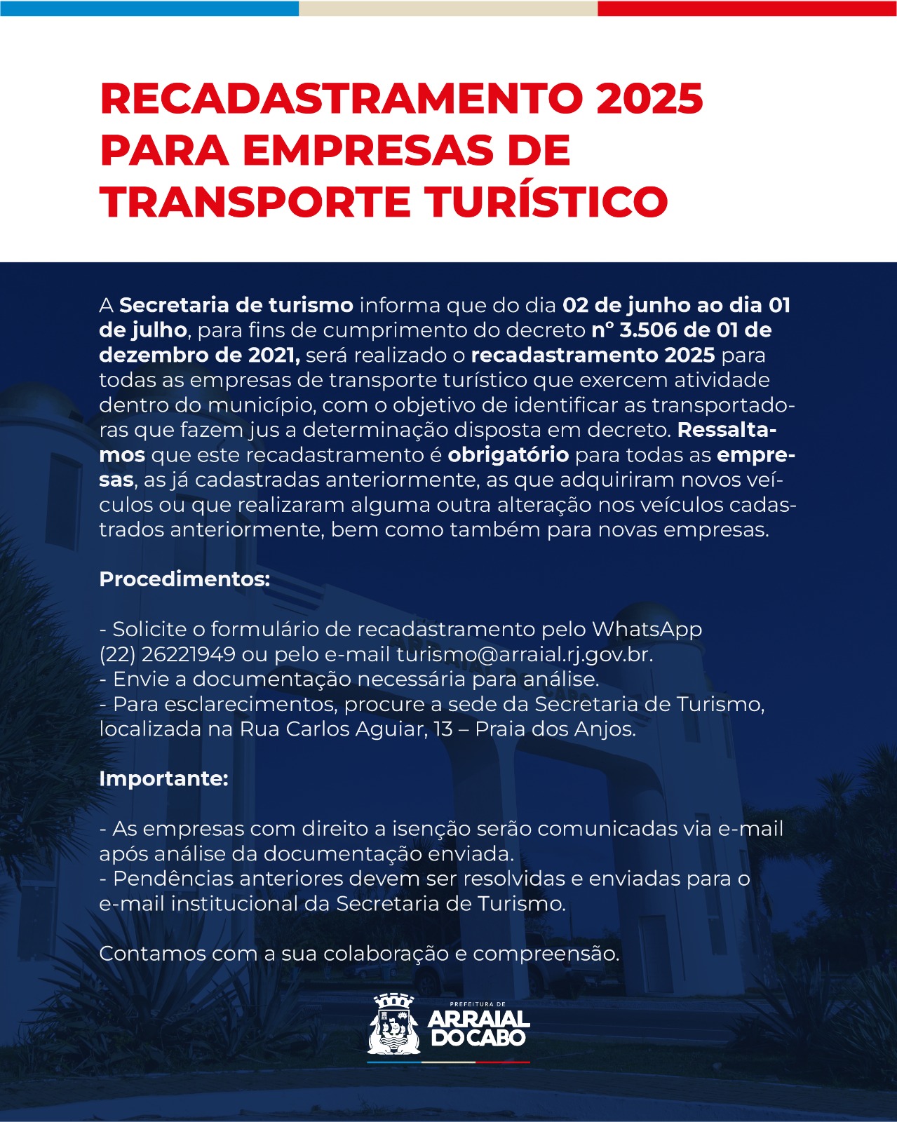 Recadastramento 2025 para empresas de transporte turístico