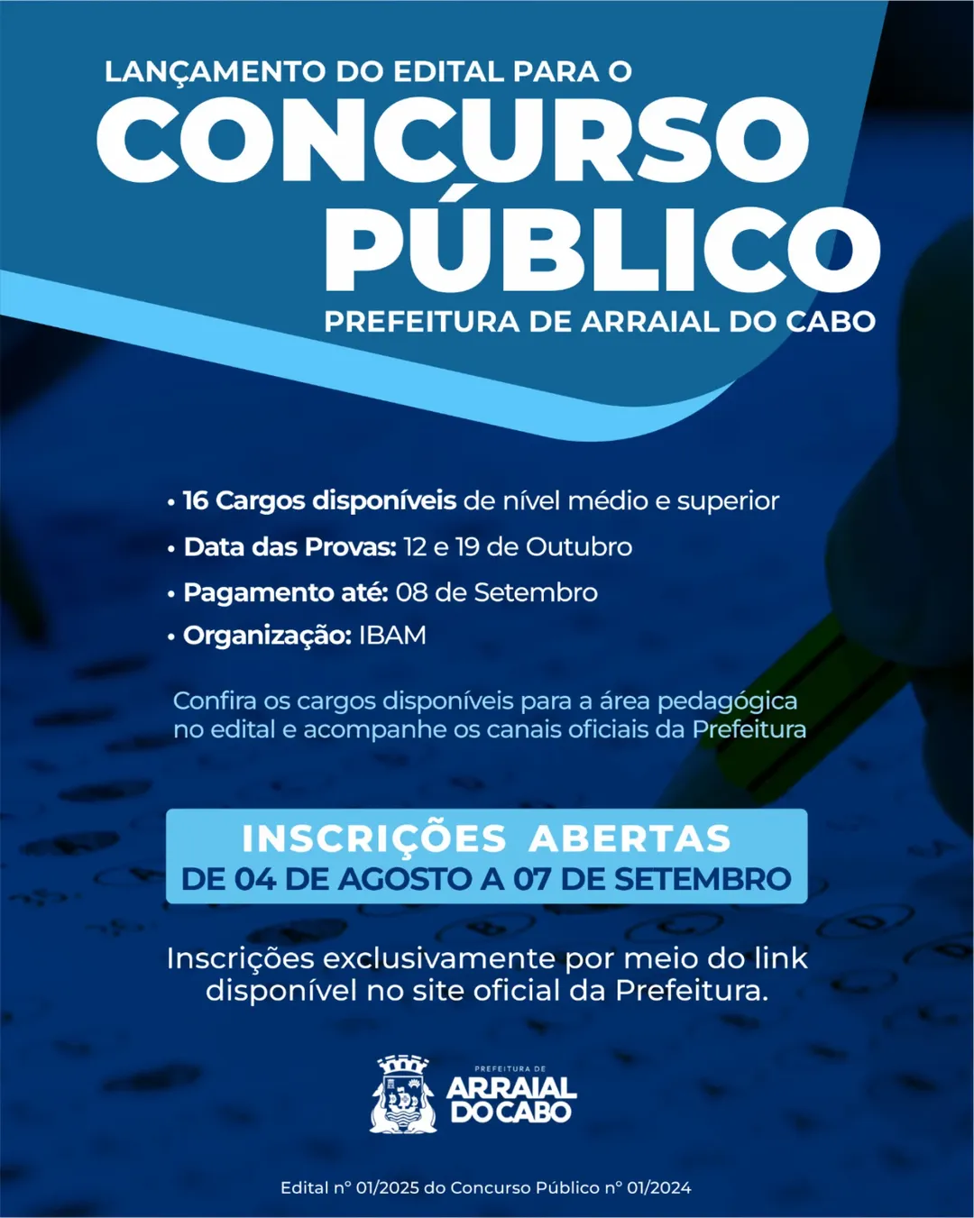Concurso Público em Arraial do Cabo: Prefeitura lança edital com vagas na área pedagógica, nesta quarta-feira (30)