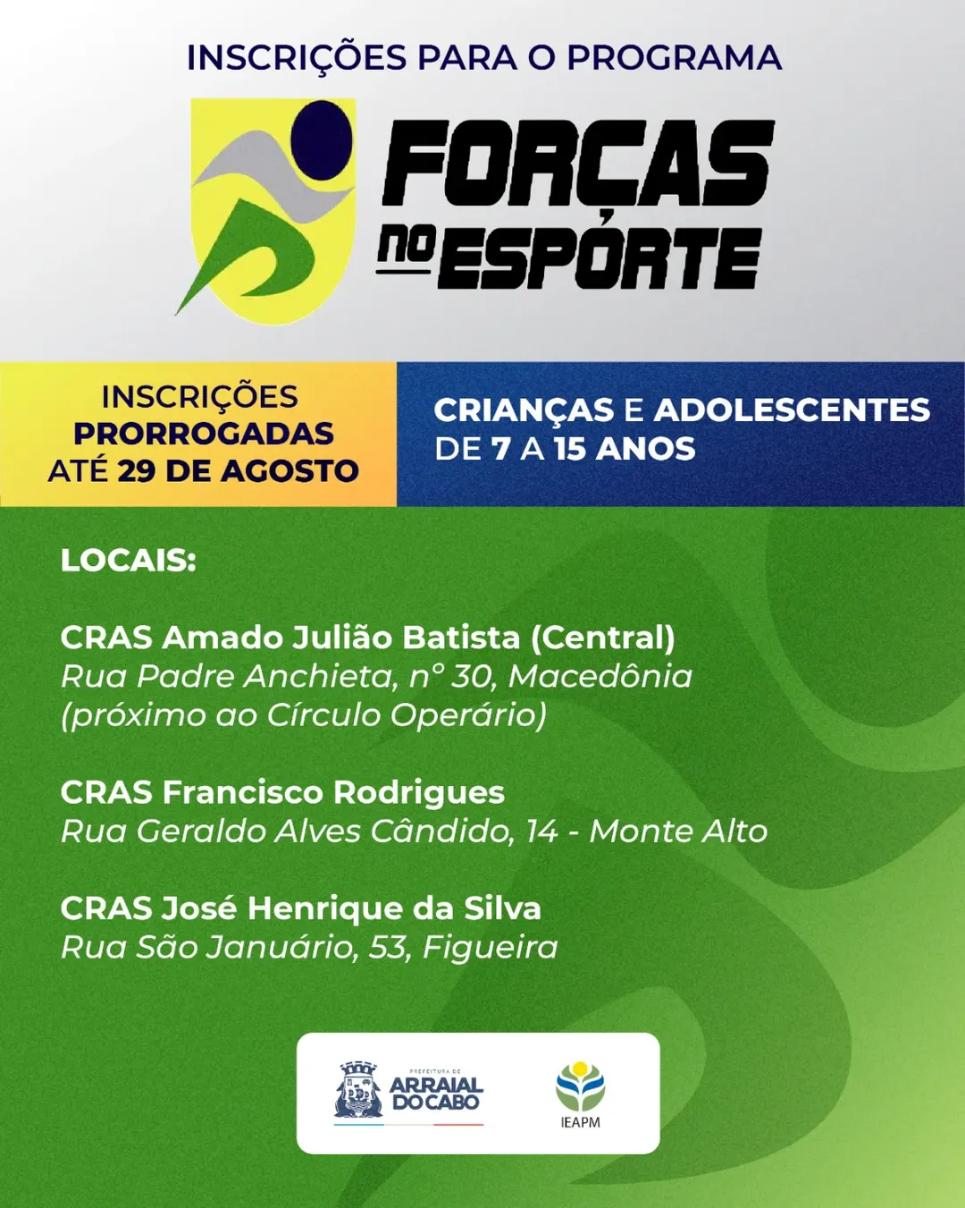 Arraial do Cabo abre inscrições para o Programa Forças no Esporte (PROFESP)