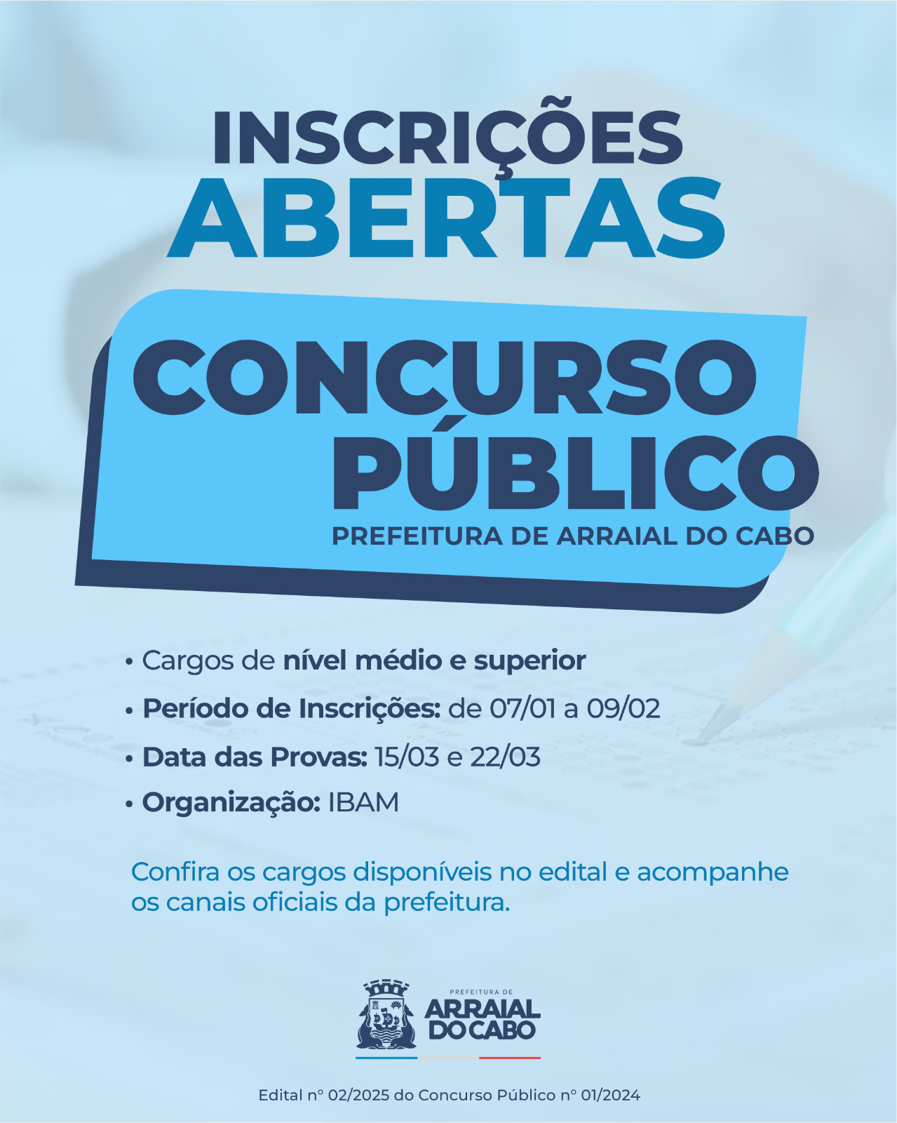 Prefeitura de Arraial do Cabo abre inscrições para Concurso Público com vagas em diversas áreas