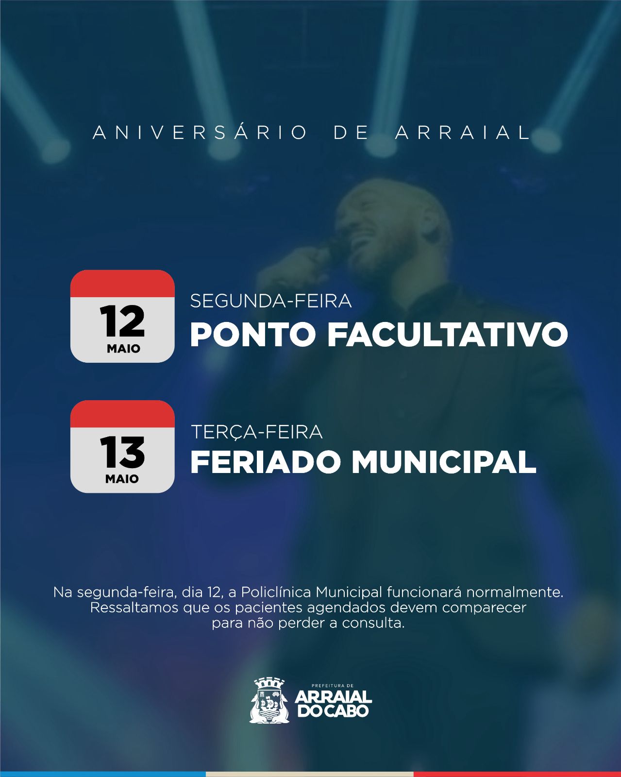 Segunda-feira (12) será ponto facultativo em Arraial do Cabo